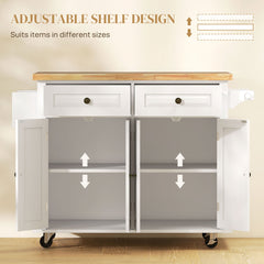 Kitchen Island with Storage, Rolling Trolley Cart with Rubber Wood Top, Spice Rack, Towel Rack, Brown Oak