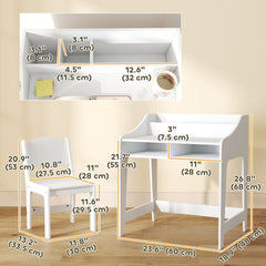 Kids Desk and Chair Set with Storage, Shelves for Bedroom, 3-8 Years Old, White