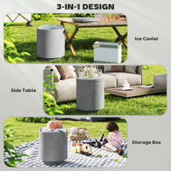 2.6 Gal Outdoor Side Table, 3-In-1 Concrete Cooler Bar Table with Storage, Removable Ice Bucket and Lid, Light Grey