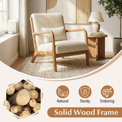 Accent Chair Corduroy Upholstered Lounge Chair with Lumbar Pillow-Beige