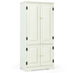 Accent Floor Storage Cabinet with Adjustable Shelves Antique 2-Door-Cream White