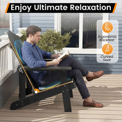 Outdoor Adirondack Chair with Built-in Cup Holder for Backyard Porch-Black
