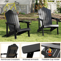Outdoor Adirondack Chair with Built-in Cup Holder for Backyard Porch-Black