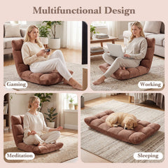 Adjustable 14-position Cushioned Floor Chair-Beige