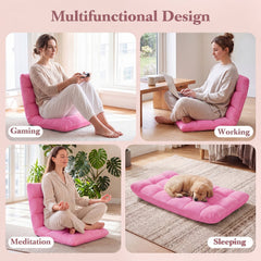 Adjustable 14-position Cushioned Floor Chair-Pink