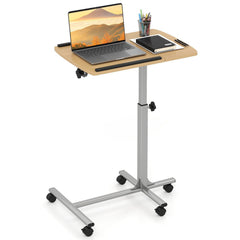 Adjustable Angle Height Rolling Laptop Table-Natural