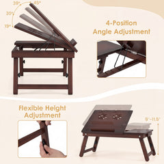 Adjustable Bamboo Laptop Desk with Tilting Top and Adjustable Legs for Wring-Brown