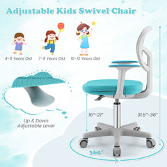 Adjustable Desk Chair with Auto Brake Casters for Kids-Turquoise