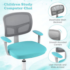 Adjustable Desk Chair with Auto Brake Casters for Kids-Turquoise