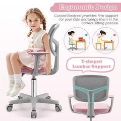 Adjustable Desk Chair with Auto Brake Casters for Kids-Pink