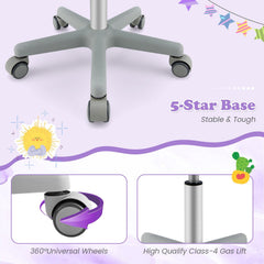 Adjustable Desk Chair with Auto Brake Casters for Kids-Purple
