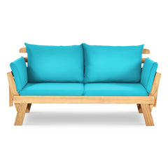 Adjustable, Patio Convertible Sofa with Thick Cushion-Turquoise
