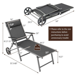 Folding Aluminium Chaise Lounge with Wheels and 7 Level Backrest
