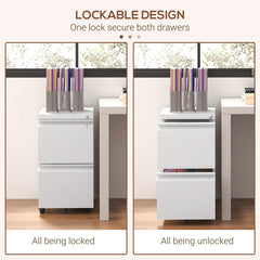 Mobile Vertical Filing Cabinet with Lock, 2-Drawer Steel File Cabinet with Adjustable Hanging Bar for Letter, A4 and Legal Size, Black