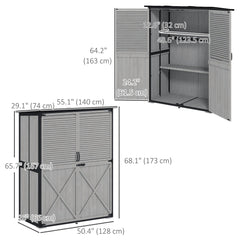 Outdoor Storage Cabinet, Wood Garden Shed with Steel Frame, Asphalt Roof, 2 Shelves and Lockable Doors, Grey