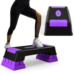 Aerobic Exercise Stepper Trainer with Adjustable Height 5 inches-7 inches-9 inches-Purple
