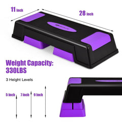 Aerobic Exercise Stepper Trainer with Adjustable Height 5 inches-7 inches-9 inches-Purple