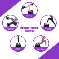 Aerobic Exercise Stepper Trainer with Adjustable Height 5 inches-7 inches-9 inches-Purple