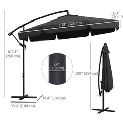 11 FT Cantilever Patio Umbrella Offset Parasol with Cross Base and 8 Ribs for Garden, Black
