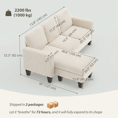 Sectional Sofa, L Shaped Couch, with Changeable Chaise or Ottoman, Dark Grey