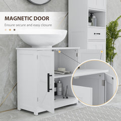 Farmhouse Pedestal Sink Storage Cabinet, Bathroom Under Sink Cabinet with 2 Barn Doors and Adjustable Shelf, White