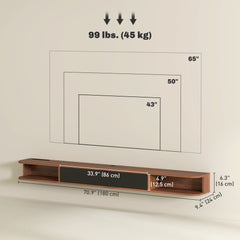 47" Floating TV Stand for TVs up to 50 Inch, Wall Mounted Media Console with Flip Drawer and 2 Open Shelves, Walnut