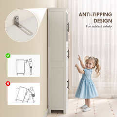 67" Tall Bathroom Storage Cabinet, Modern Freestanding Bathroom Cabinet with Glass Doors and Adjustable Shelves, White