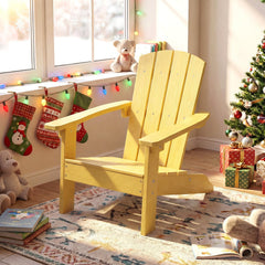 All-Weather HDPE Kid's Adirondack Chair with with High Backrest and Armrests-Yellow