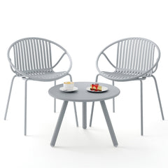 3 Piece Gray Resin Patio Conversation Set with 2 Round Back Chairs and Round Coffee Table