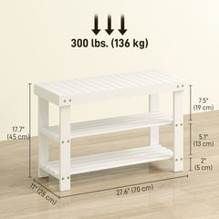 Bamboo Shoe Storage Bench, 3-Tier Entryway Bench with 2 Storage Shelves for Hallway, Holds 6 Pairs, Black