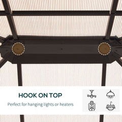 10' x 12' Hardtop Gazebo Canopy with Polycarbonate Roof, Aluminum Frame, Netting, Curtains and Ceiling Hook, Brown
