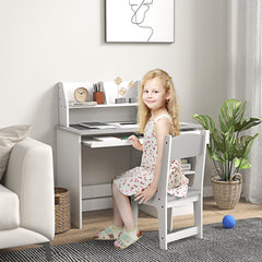 Kids Desk and Chair Set for 5-8 Year Old with Storage, Study Table and Chair for Children, Grey