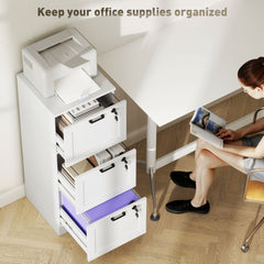Vertical Filing Cabinet with 2 Drawers, Lock, File Cabinet for Home Office, A4 and Letter Size Files, White