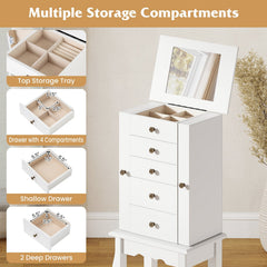 2 Colors Armoire Storage Standing Jewelry Cabinet with Mirror-White