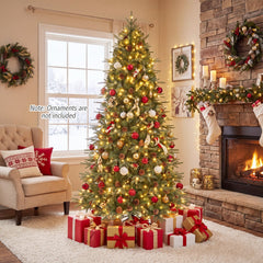 7 FT Pre-Lit Christmas Tree with 925 Tips, 61 Natural Pine Cones and 460 Warm White LEDs
