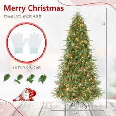 7 FT Pre-Lit Christmas Tree with 925 Tips, 61 Natural Pine Cones and 460 Warm White LEDs