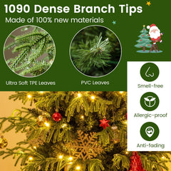 7 FT Pre-Lit Christmas Tree with 1090 Soft TPE and PVC Branch Tips and 370 Warm White LEDs