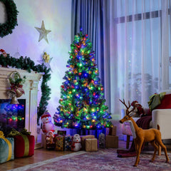 6 FT Pre-Lit Christmas Tree with Remote, Colour Changing LEDs, 4 Colours and 9 Lighting Modes