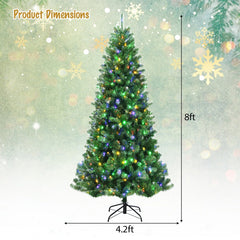 8 FT Pre-Lit Christmas Tree with Remote, Colour Changing LEDs, 4 Colours and 9 Lighting Modes