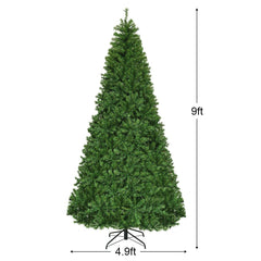 9 FT Pre-Lit Artificial Christmas Tree, Hinged, 4.9 FT Wide with 11 Light Modes