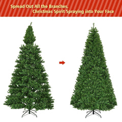 9 FT Pre-Lit Artificial Christmas Tree, Hinged, 4.9 FT Wide with 11 Light Modes