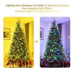 9 FT Pre-Lit Artificial Christmas Tree, Hinged, 4.9 FT Wide with 11 Light Modes