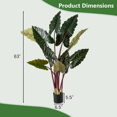 Artificial Rainbow Taro Tree 63 inches Tall with 11 Faux Leaves-1 Pack