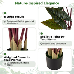 Artificial Rainbow Taro Tree 63 inches Tall with 11 Faux Leaves-1 Pack