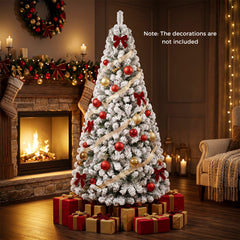 6 FT Snow Flocked Artificial Christmas Tree with 600 Branch Tips and a Folding Metal Base