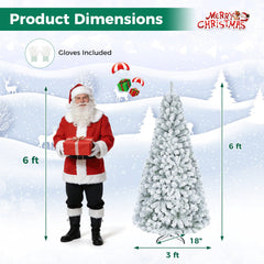 6 FT Snow Flocked Artificial Christmas Tree with 600 Branch Tips and a Folding Metal Base