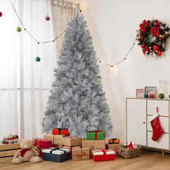 7 FT Silver Tinsel Pre-Lit Christmas Tree, 807 Tips and 400 Warm White LEDs, Hinged