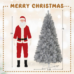 7 FT Silver Tinsel Pre-Lit Christmas Tree, 807 Tips and 400 Warm White LEDs, Hinged