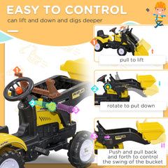 Ride on Tractor for Kids, Pedal Construction Car with Front Loader Digger for 3 Years Old, Yellow
