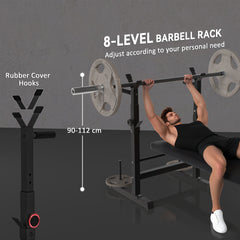 Adjustable Weight Bench, Foldable Bench Press with Barbell Rack and Dip Station for Home Gym, Strength Training Multiuse Workout Bench, Black